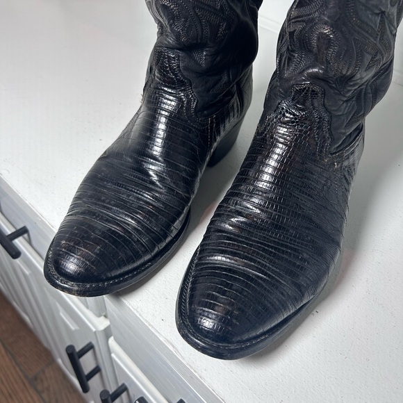 Vintage Hondo Lizard Cowboy Boots Men’s 8.5 Womens 10 Black Exotic Western - Picture 4 of 8